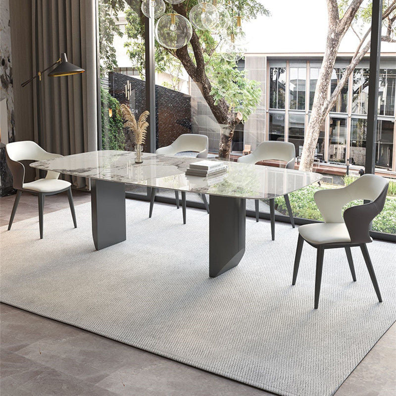 Leather Dining Armchairs Upholstered Open Back Arm Chairs with Metal Legs Clearhalo ' kitchen&dining_furn' 'Dining Chairs' 'Dining Tables & Seating' 'dining_chair' 'furn' 'furn_dining_chair' 'Furniture' 'furniture_dining_chair' 'Kitchen & Dining Furniture' 'kitchen' 4246089