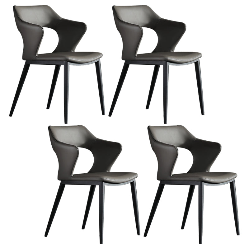 Leather Dining Armchairs Upholstered Open Back Arm Chairs with Metal Legs Dark Gray 4 Piece Set Clearhalo ' kitchen&dining_furn' 'Dining Chairs' 'Dining Tables & Seating' 'dining_chair' 'furn' 'furn_dining_chair' 'Furniture' 'furniture_dining_chair' 'Kitchen & Dining Furniture' 'kitchen' 4246091