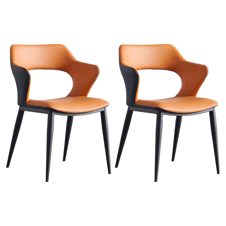 Leather Dining Armchairs Upholstered Open Back Arm Chairs with Metal Legs Orange 2 Piece Set Clearhalo ' kitchen&dining_furn' 'Dining Chairs' 'Dining Tables & Seating' 'dining_chair' 'furn' 'furn_dining_chair' 'Furniture' 'furniture_dining_chair' 'Kitchen & Dining Furniture' 'kitchen' 4246093