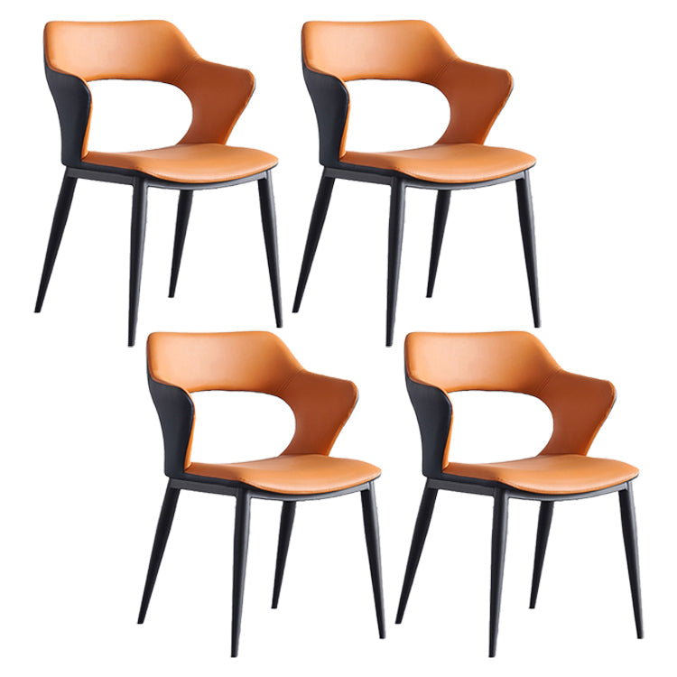Leather Dining Armchairs Upholstered Open Back Arm Chairs with Metal Legs Orange 4 Piece Set Clearhalo ' kitchen&dining_furn' 'Dining Chairs' 'Dining Tables & Seating' 'dining_chair' 'furn' 'furn_dining_chair' 'Furniture' 'furniture_dining_chair' 'Kitchen & Dining Furniture' 'kitchen' 4246095