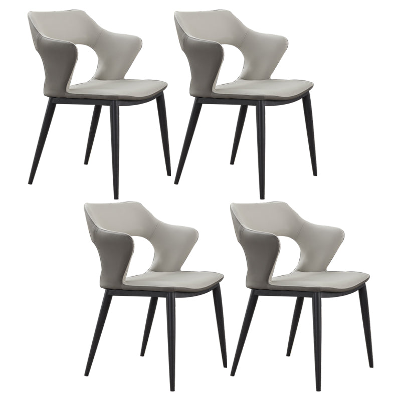 Leather Dining Armchairs Upholstered Open Back Arm Chairs with Metal Legs Cream Gray 4 Piece Set Clearhalo ' kitchen&dining_furn' 'Dining Chairs' 'Dining Tables & Seating' 'dining_chair' 'furn' 'furn_dining_chair' 'Furniture' 'furniture_dining_chair' 'Kitchen & Dining Furniture' 'kitchen' 4246100
