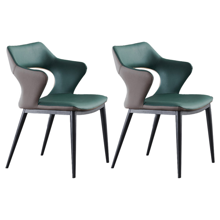 Leather Dining Armchairs Upholstered Open Back Arm Chairs with Metal Legs Blackish Green 2 Piece Set Clearhalo ' kitchen&dining_furn' 'Dining Chairs' 'Dining Tables & Seating' 'dining_chair' 'furn' 'furn_dining_chair' 'Furniture' 'furniture_dining_chair' 'Kitchen & Dining Furniture' 'kitchen' 4246102