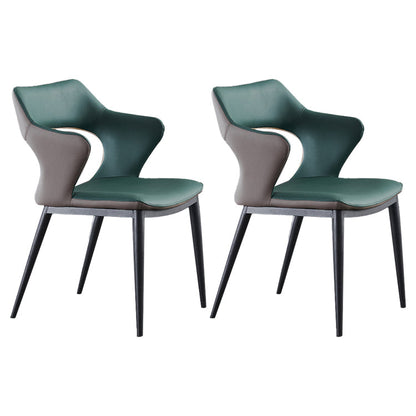 Leather Dining Armchairs Upholstered Open Back Arm Chairs with Metal Legs Blackish Green 2 Piece Set Clearhalo ' kitchen&dining_furn' 'Dining Chairs' 'Dining Tables & Seating' 'dining_chair' 'furn' 'furn_dining_chair' 'Furniture' 'furniture_dining_chair' 'Kitchen & Dining Furniture' 'kitchen' 4246102