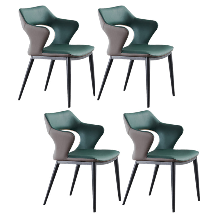 Leather Dining Armchairs Upholstered Open Back Arm Chairs with Metal Legs Blackish Green 4 Piece Set Clearhalo ' kitchen&dining_furn' 'Dining Chairs' 'Dining Tables & Seating' 'dining_chair' 'furn' 'furn_dining_chair' 'Furniture' 'furniture_dining_chair' 'Kitchen & Dining Furniture' 'kitchen' 4246103