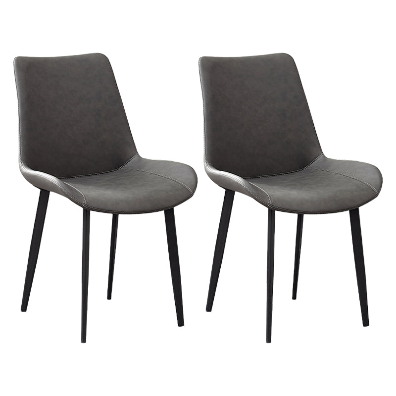 Upholstered Armless Dining Chairs Leather Solid Back Side Chairs with Metal Legs Grey 2 Piece Set Clearhalo ' kitchen&dining_furn' 'Dining Chairs' 'Dining Tables & Seating' 'dining_chair' 'furn' 'furn_dining_chair' 'Furniture' 'furniture_dining_chair' 'Kitchen & Dining Furniture' 'kitchen' 4246123