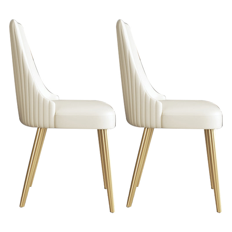 Glam Faux Leather Dining Armless Chair Metal Dining Room Chair for Home Use Beige 2 Piece Set Clearhalo ' kitchen&dining_furn' 'Dining Chairs' 'Dining Tables & Seating' 'dining_chair' 'furn' 'furn_dining_chair' 'Furniture' 'furniture_dining_chair' 'Kitchen & Dining Furniture' 'kitchen' 4246295