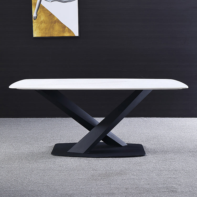 Traditional Luxury Rectangle Dining Table Sintered Stone Table with Pedestal Base Clearhalo ' dining_table' 'Dining Tables & Seating' 'Dining Tables' 'furn' 'furn_dining_table' 'Furniture' 'furniture_dining_table' 'Kitchen & Dining Furniture' 'kitchen&dining_furn' 'kitchen' 'kitchen_dining_table' 4246389