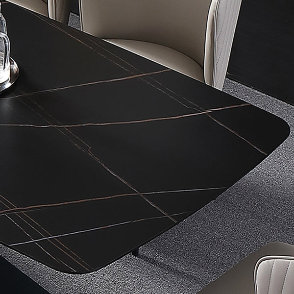Traditional Luxury Rectangle Dining Table Sintered Stone Table with Pedestal Base Clearhalo ' dining_table' 'Dining Tables & Seating' 'Dining Tables' 'furn' 'furn_dining_table' 'Furniture' 'furniture_dining_table' 'Kitchen & Dining Furniture' 'kitchen&dining_furn' 'kitchen' 'kitchen_dining_table' 4246390