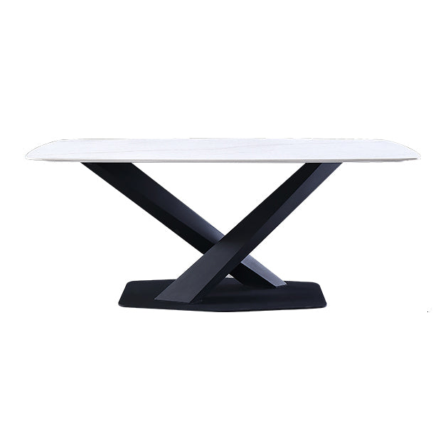 Traditional Luxury Rectangle Dining Table Sintered Stone Table with Pedestal Base White Without Chairs Clearhalo ' dining_table' 'Dining Tables & Seating' 'Dining Tables' 'furn' 'furn_dining_table' 'Furniture' 'furniture_dining_table' 'Kitchen & Dining Furniture' 'kitchen&dining_furn' 'kitchen' 'kitchen_dining_table' 4246391