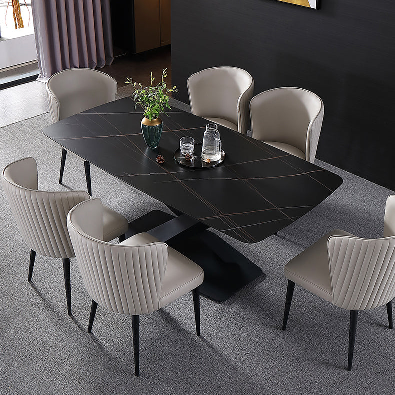Traditional Luxury Rectangle Dining Table Sintered Stone Table with Pedestal Base Black Without Chairs Clearhalo ' dining_table' 'Dining Tables & Seating' 'Dining Tables' 'furn' 'furn_dining_table' 'Furniture' 'furniture_dining_table' 'Kitchen & Dining Furniture' 'kitchen&dining_furn' 'kitchen' 'kitchen_dining_table' 4246396