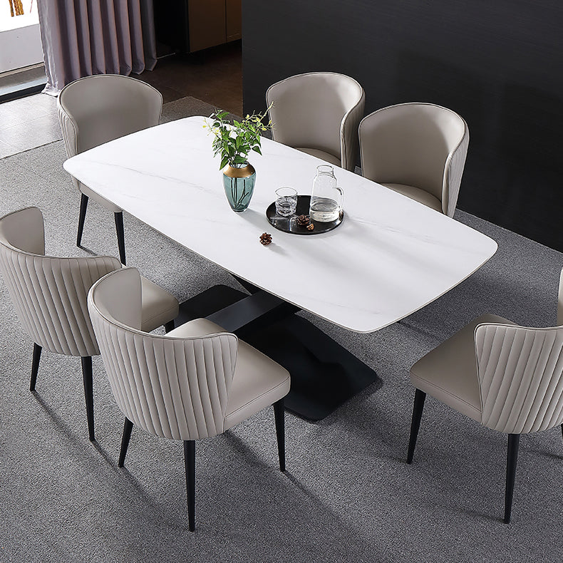 Traditional Luxury Rectangle Dining Table Sintered Stone Table with Pedestal Base Clearhalo ' dining_table' 'Dining Tables & Seating' 'Dining Tables' 'furn' 'furn_dining_table' 'Furniture' 'furniture_dining_table' 'Kitchen & Dining Furniture' 'kitchen&dining_furn' 'kitchen' 'kitchen_dining_table' 4246398