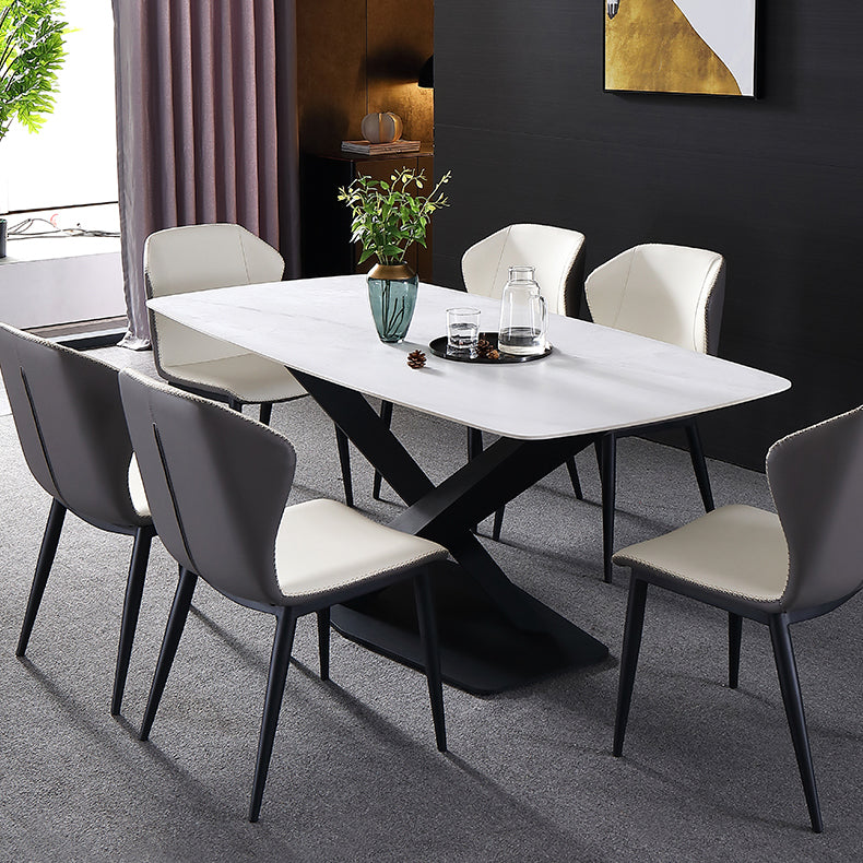 Traditional Luxury Rectangle Dining Table Sintered Stone Table with Pedestal Base Clearhalo ' dining_table' 'Dining Tables & Seating' 'Dining Tables' 'furn' 'furn_dining_table' 'Furniture' 'furniture_dining_table' 'Kitchen & Dining Furniture' 'kitchen&dining_furn' 'kitchen' 'kitchen_dining_table' 4246399