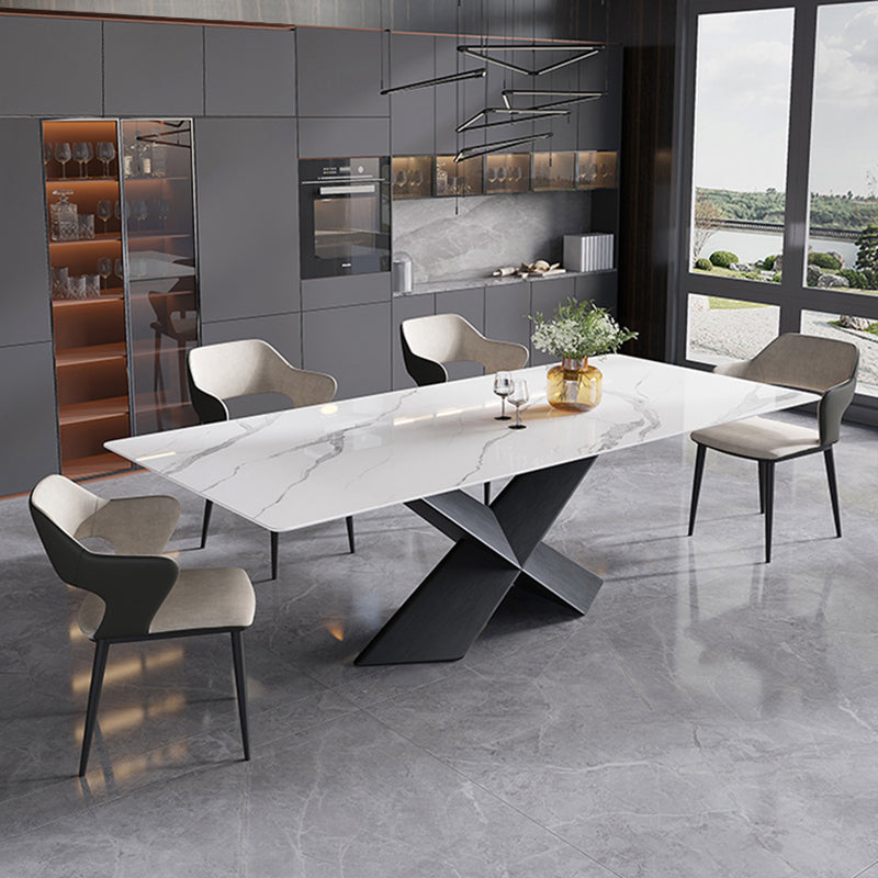 Extendable Sintered Stone Dining Table Industrial White Table with Metal Pedestal Clearhalo ' dining_table' 'Dining Tables & Seating' 'Dining Tables' 'furn' 'furn_dining_table' 'Furniture' 'furniture_dining_table' 'Kitchen & Dining Furniture' 'kitchen&dining_furn' 'kitchen' 'kitchen_dining_table' 4246552