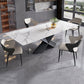 Extendable Sintered Stone Dining Table Industrial White Table with Metal Pedestal Clearhalo ' dining_table' 'Dining Tables & Seating' 'Dining Tables' 'furn' 'furn_dining_table' 'Furniture' 'furniture_dining_table' 'Kitchen & Dining Furniture' 'kitchen&dining_furn' 'kitchen' 'kitchen_dining_table' 4246554