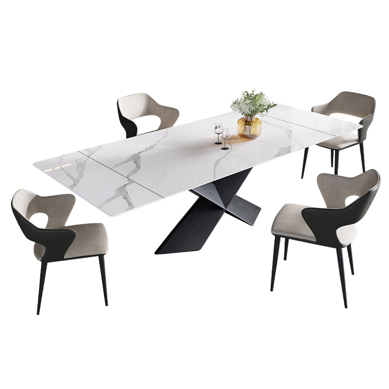 Extendable Sintered Stone Dining Table Industrial White Table with Metal Pedestal Clearhalo ' dining_table' 'Dining Tables & Seating' 'Dining Tables' 'furn' 'furn_dining_table' 'Furniture' 'furniture_dining_table' 'Kitchen & Dining Furniture' 'kitchen&dining_furn' 'kitchen' 'kitchen_dining_table' 4246556