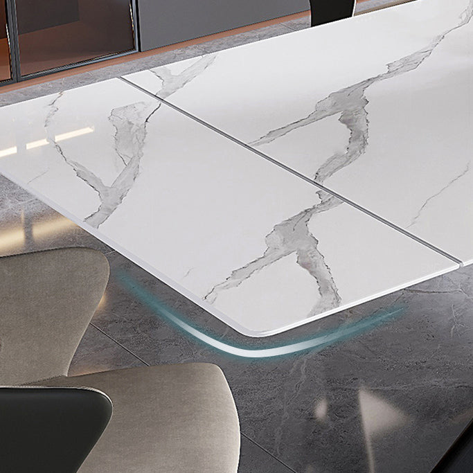 Extendable Sintered Stone Dining Table Industrial White Table with Metal Pedestal Clearhalo ' dining_table' 'Dining Tables & Seating' 'Dining Tables' 'furn' 'furn_dining_table' 'Furniture' 'furniture_dining_table' 'Kitchen & Dining Furniture' 'kitchen&dining_furn' 'kitchen' 'kitchen_dining_table' 4246559