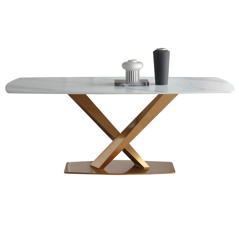 Luxury Sintered Stone Dining Table Rectangle White Table with Metal Pedestal Without Chairs Clearhalo ' dining_table' 'Dining Tables & Seating' 'Dining Tables' 'furn' 'furn_dining_table' 'Furniture' 'furniture_dining_table' 'Kitchen & Dining Furniture' 'kitchen&dining_furn' 'kitchen' 'kitchen_dining_table' 4246626