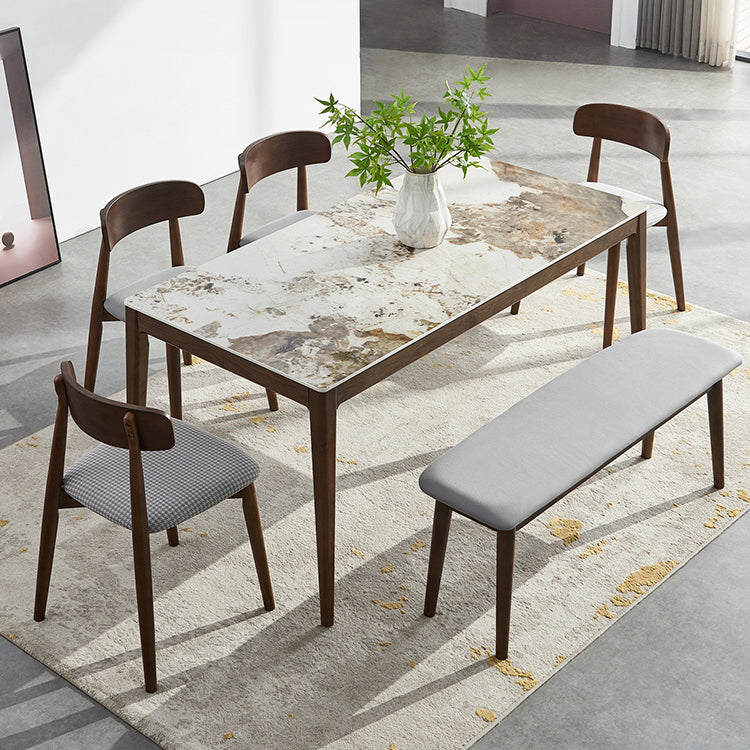 Rectangle Mid-Century Modern Dining Table Brown Tone Fixed Table with Sintered Stone Clearhalo ' dining_table' 'Dining Tables & Seating' 'Dining Tables' 'furn' 'furn_dining_table' 'Furniture' 'furniture_dining_table' 'Kitchen & Dining Furniture' 'kitchen&dining_furn' 'kitchen' 'kitchen_dining_table' 4246669