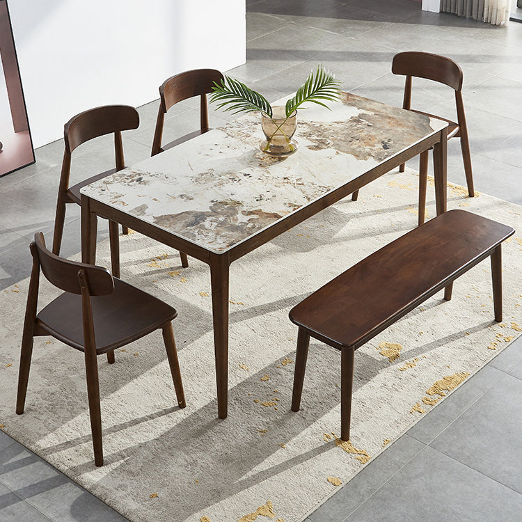 Rectangle Mid-Century Modern Dining Table Brown Tone Fixed Table with Sintered Stone Clearhalo ' dining_table' 'Dining Tables & Seating' 'Dining Tables' 'furn' 'furn_dining_table' 'Furniture' 'furniture_dining_table' 'Kitchen & Dining Furniture' 'kitchen&dining_furn' 'kitchen' 'kitchen_dining_table' 4246672