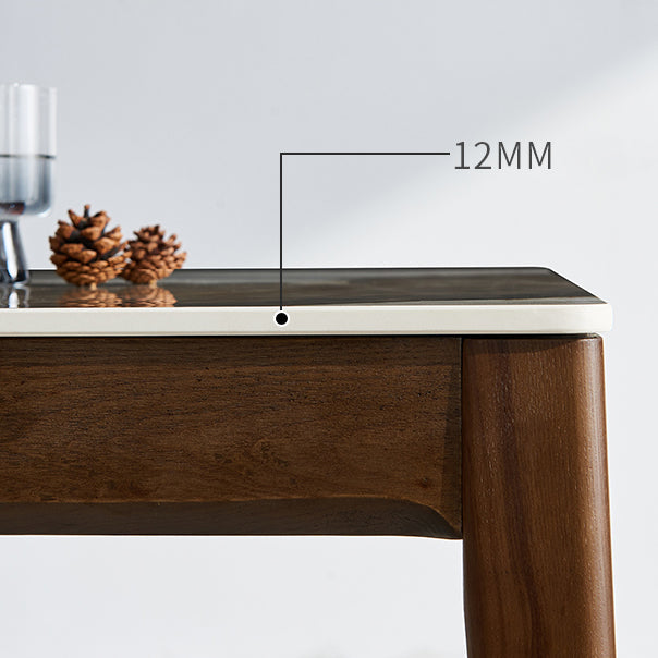 Rectangle Mid-Century Modern Dining Table Brown Tone Fixed Table with Sintered Stone Clearhalo ' dining_table' 'Dining Tables & Seating' 'Dining Tables' 'furn' 'furn_dining_table' 'Furniture' 'furniture_dining_table' 'Kitchen & Dining Furniture' 'kitchen&dining_furn' 'kitchen' 'kitchen_dining_table' 4246674