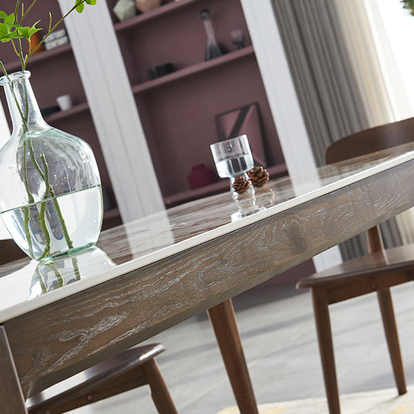 Rectangle Mid-Century Modern Dining Table Brown Tone Fixed Table with Sintered Stone Clearhalo ' dining_table' 'Dining Tables & Seating' 'Dining Tables' 'furn' 'furn_dining_table' 'Furniture' 'furniture_dining_table' 'Kitchen & Dining Furniture' 'kitchen&dining_furn' 'kitchen' 'kitchen_dining_table' 4246677