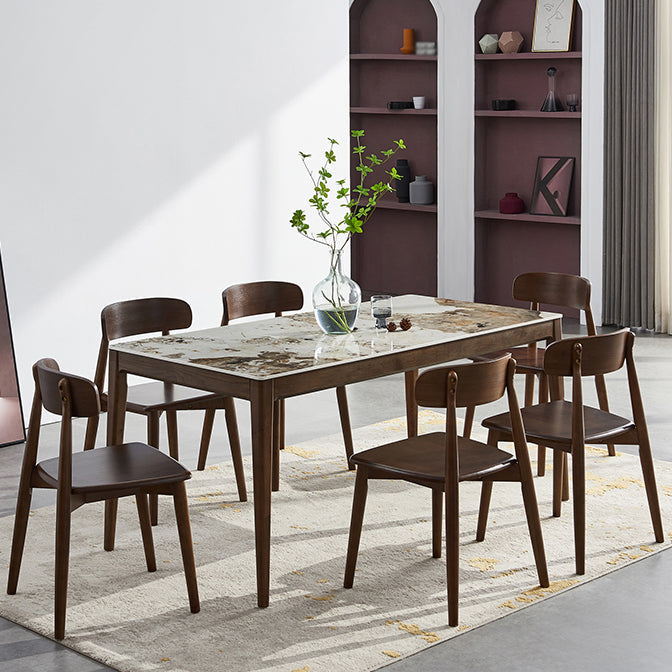 Rectangle Mid-Century Modern Dining Table Brown Tone Fixed Table with Sintered Stone Clearhalo ' dining_table' 'Dining Tables & Seating' 'Dining Tables' 'furn' 'furn_dining_table' 'Furniture' 'furniture_dining_table' 'Kitchen & Dining Furniture' 'kitchen&dining_furn' 'kitchen' 'kitchen_dining_table' 4246679