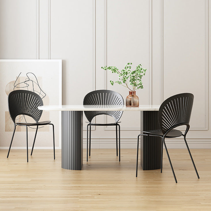 Modern Style Oval Dining Table Double Pedestal Dining Table with Black Legs Clearhalo ' dining_table' 'Dining Tables & Seating' 'Dining Tables' 'furn' 'furn_dining_table' 'Furniture' 'furniture_dining_table' 'Kitchen & Dining Furniture' 'kitchen&dining_furn' 'kitchen' 'kitchen_dining_table' 4246687