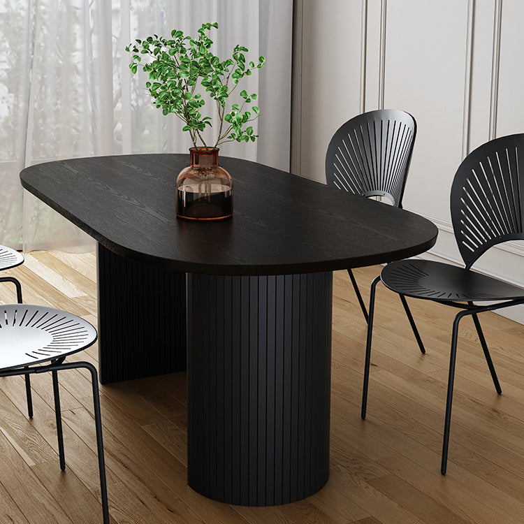 Modern Style Oval Dining Table Double Pedestal Dining Table with Black Legs Clearhalo ' dining_table' 'Dining Tables & Seating' 'Dining Tables' 'furn' 'furn_dining_table' 'Furniture' 'furniture_dining_table' 'Kitchen & Dining Furniture' 'kitchen&dining_furn' 'kitchen' 'kitchen_dining_table' 4246688