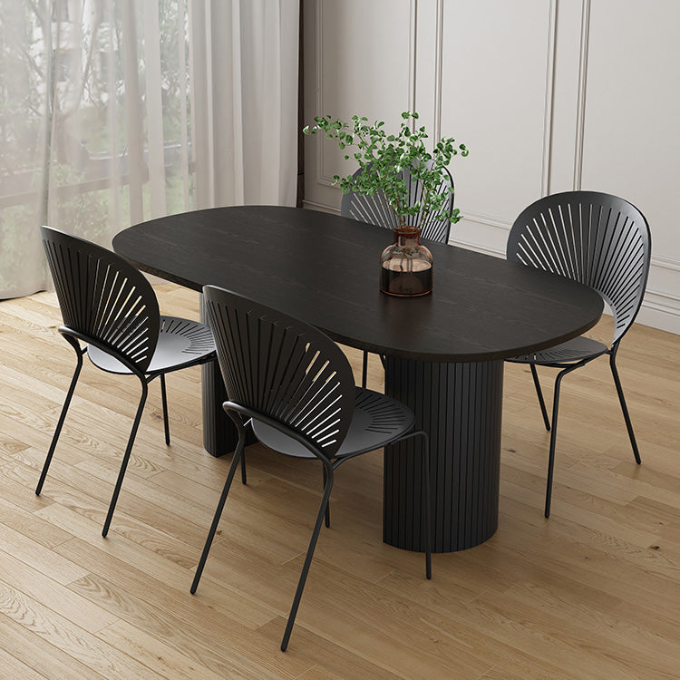 Modern Style Oval Dining Table Double Pedestal Dining Table with Black Legs Clearhalo ' dining_table' 'Dining Tables & Seating' 'Dining Tables' 'furn' 'furn_dining_table' 'Furniture' 'furniture_dining_table' 'Kitchen & Dining Furniture' 'kitchen&dining_furn' 'kitchen' 'kitchen_dining_table' 4246690