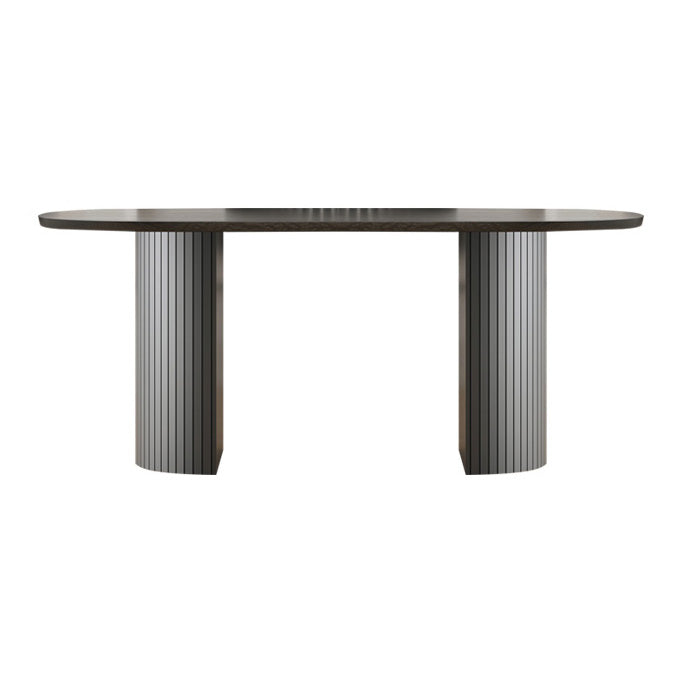 Modern Style Oval Dining Table Double Pedestal Dining Table with Black Legs Black Without Chairs Clearhalo ' dining_table' 'Dining Tables & Seating' 'Dining Tables' 'furn' 'furn_dining_table' 'Furniture' 'furniture_dining_table' 'Kitchen & Dining Furniture' 'kitchen&dining_furn' 'kitchen' 'kitchen_dining_table' 4246691