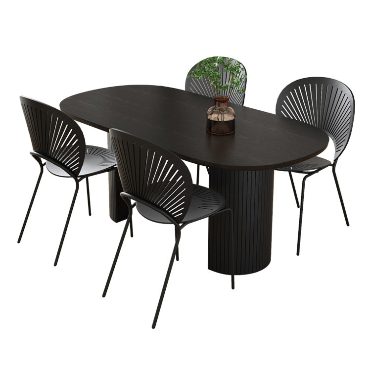 Modern Style Oval Dining Table Double Pedestal Dining Table with Black Legs Clearhalo ' dining_table' 'Dining Tables & Seating' 'Dining Tables' 'furn' 'furn_dining_table' 'Furniture' 'furniture_dining_table' 'Kitchen & Dining Furniture' 'kitchen&dining_furn' 'kitchen' 'kitchen_dining_table' 4246696