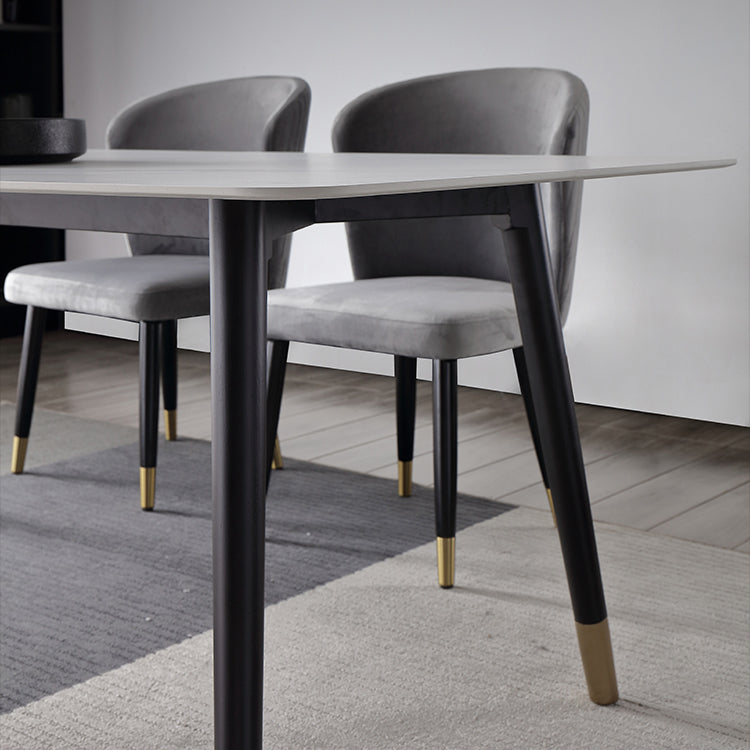 Traditional Luxury Dining Table Rectangle Sintered Stone 4 Legs Dining Table with Black Frame Clearhalo ' dining_table' 'Dining Tables & Seating' 'Dining Tables' 'furn' 'furn_dining_table' 'Furniture' 'furniture_dining_table' 'Kitchen & Dining Furniture' 'kitchen&dining_furn' 'kitchen' 'kitchen_dining_table' 4246753