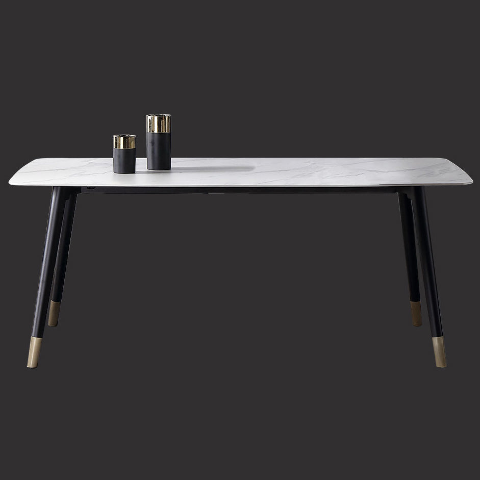 Traditional Luxury Dining Table Rectangle Sintered Stone 4 Legs Dining Table with Black Frame Clearhalo ' dining_table' 'Dining Tables & Seating' 'Dining Tables' 'furn' 'furn_dining_table' 'Furniture' 'furniture_dining_table' 'Kitchen & Dining Furniture' 'kitchen&dining_furn' 'kitchen' 'kitchen_dining_table' 4246759