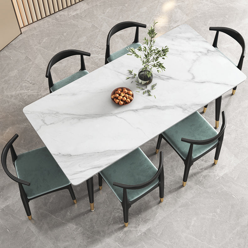 Sintered Stone White Dining Table Glam Style 4 Legs Table for Dining Room Clearhalo ' dining_table' 'Dining Tables & Seating' 'Dining Tables' 'furn' 'furn_dining_table' 'Furniture' 'furniture_dining_table' 'Kitchen & Dining Furniture' 'kitchen&dining_furn' 'kitchen' 'kitchen_dining_table' 4246774