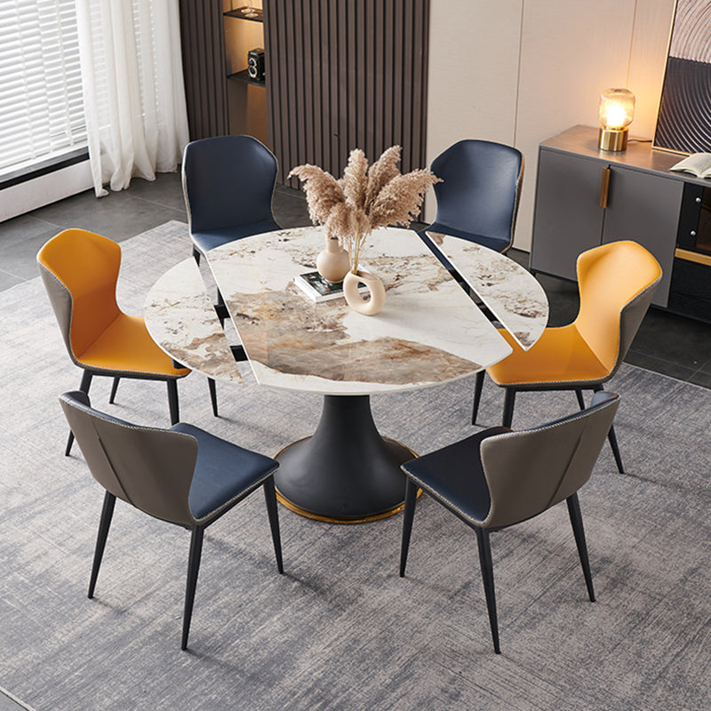 Luxury Sintered Stone Dining Table Round Table with Black Metal Base Clearhalo ' dining_table' 'Dining Tables & Seating' 'Dining Tables' 'furn' 'furn_dining_table' 'Furniture' 'furniture_dining_table' 'Kitchen & Dining Furniture' 'kitchen&dining_furn' 'kitchen' 'kitchen_dining_table' 4246827