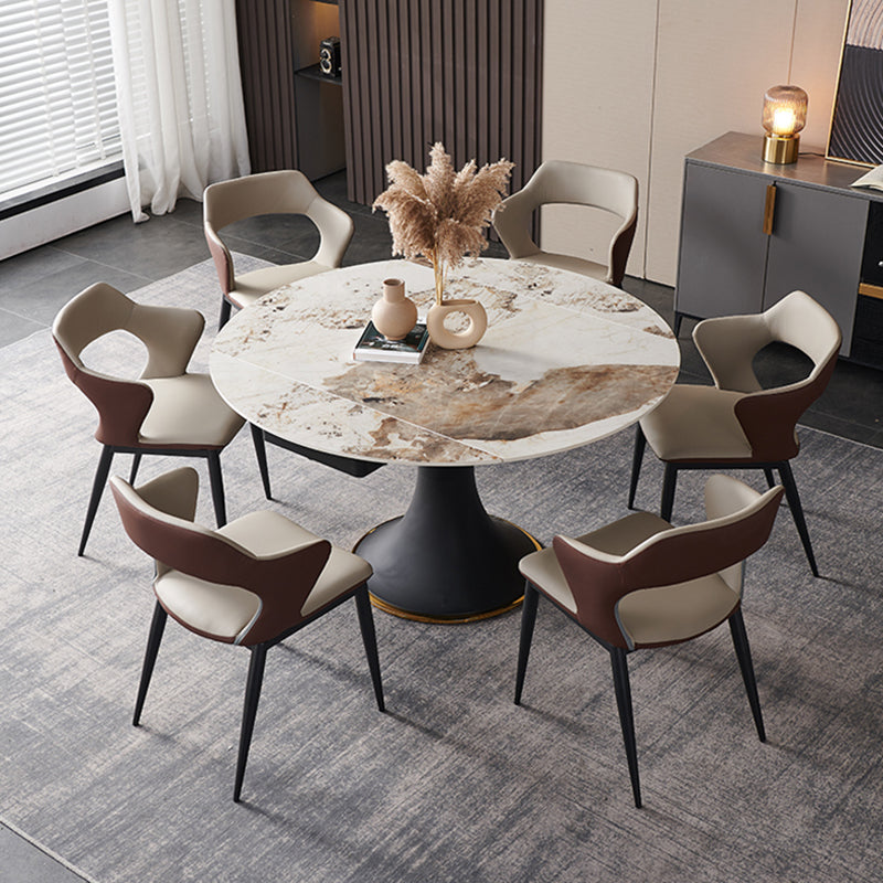 Luxury Sintered Stone Dining Table Round Table with Black Metal Base Clearhalo ' dining_table' 'Dining Tables & Seating' 'Dining Tables' 'furn' 'furn_dining_table' 'Furniture' 'furniture_dining_table' 'Kitchen & Dining Furniture' 'kitchen&dining_furn' 'kitchen' 'kitchen_dining_table' 4246828