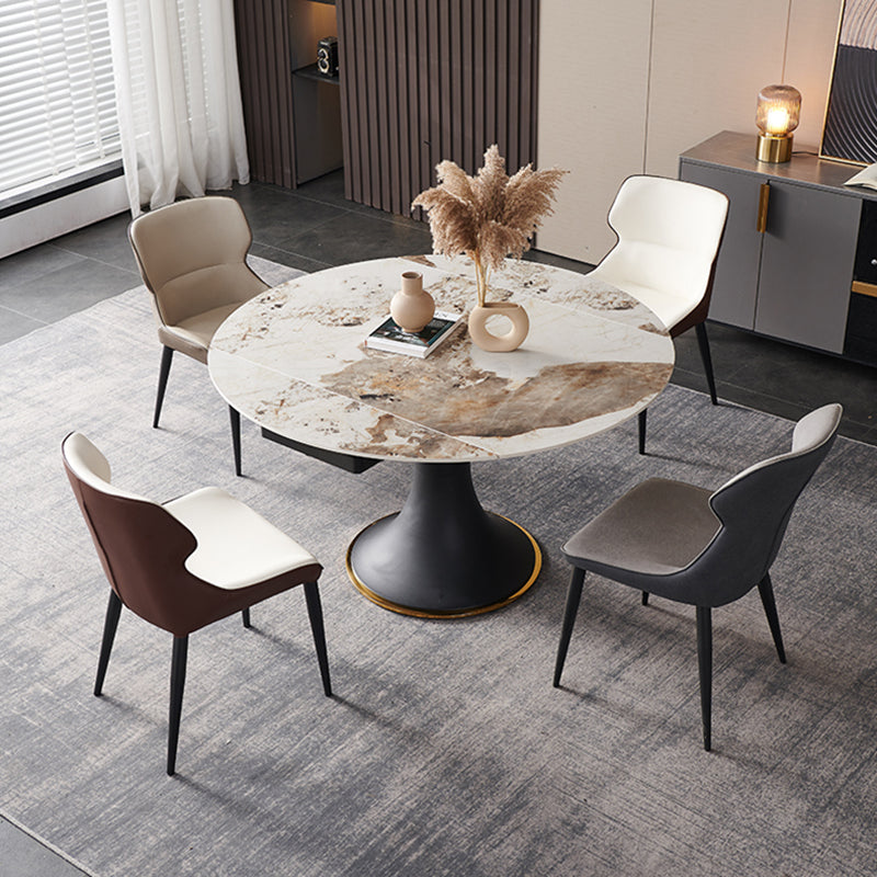 Luxury Sintered Stone Dining Table Round Table with Black Metal Base Clearhalo ' dining_table' 'Dining Tables & Seating' 'Dining Tables' 'furn' 'furn_dining_table' 'Furniture' 'furniture_dining_table' 'Kitchen & Dining Furniture' 'kitchen&dining_furn' 'kitchen' 'kitchen_dining_table' 4246829