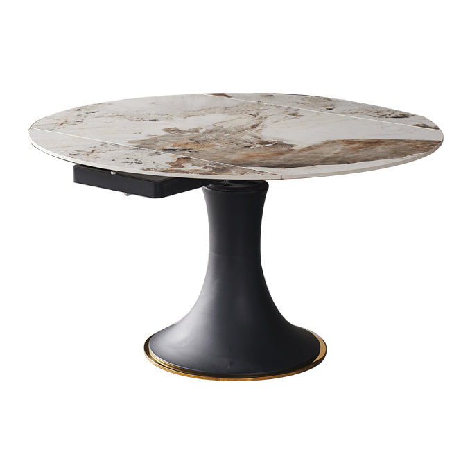 Luxury Sintered Stone Dining Table Round Table with Black Metal Base Without Chairs Clearhalo ' dining_table' 'Dining Tables & Seating' 'Dining Tables' 'furn' 'furn_dining_table' 'Furniture' 'furniture_dining_table' 'Kitchen & Dining Furniture' 'kitchen&dining_furn' 'kitchen' 'kitchen_dining_table' 4246830