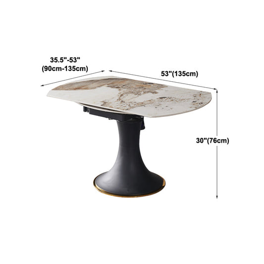 Luxury Sintered Stone Dining Table Round Table with Black Metal Base