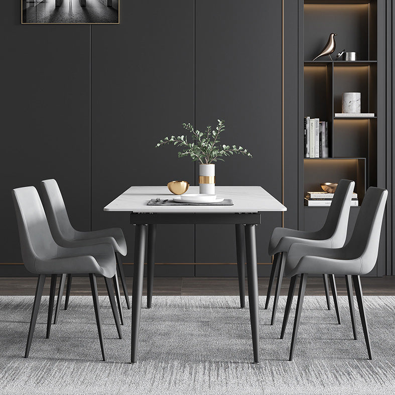 Rectangle Industrial Dining Room Table White Sintered Stone Table with 4 Black Legs Clearhalo ' dining_table' 'Dining Tables & Seating' 'Dining Tables' 'furn' 'furn_dining_table' 'Furniture' 'furniture_dining_table' 'Kitchen & Dining Furniture' 'kitchen&dining_furn' 'kitchen' 'kitchen_dining_table' 4246842