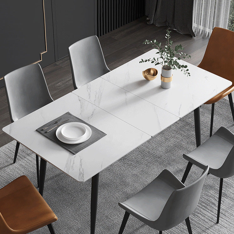 Rectangle Industrial Dining Room Table White Sintered Stone Table with 4 Black Legs Clearhalo ' dining_table' 'Dining Tables & Seating' 'Dining Tables' 'furn' 'furn_dining_table' 'Furniture' 'furniture_dining_table' 'Kitchen & Dining Furniture' 'kitchen&dining_furn' 'kitchen' 'kitchen_dining_table' 4246843