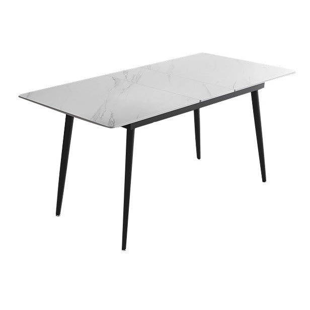 Rectangle Industrial Dining Room Table White Sintered Stone Table with 4 Black Legs Without Chairs Clearhalo ' dining_table' 'Dining Tables & Seating' 'Dining Tables' 'furn' 'furn_dining_table' 'Furniture' 'furniture_dining_table' 'Kitchen & Dining Furniture' 'kitchen&dining_furn' 'kitchen' 'kitchen_dining_table' 4246844