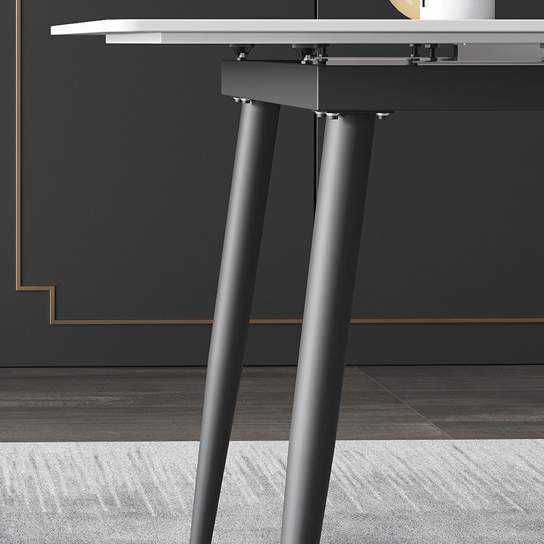 Rectangle Industrial Dining Room Table White Sintered Stone Table with 4 Black Legs Clearhalo ' dining_table' 'Dining Tables & Seating' 'Dining Tables' 'furn' 'furn_dining_table' 'Furniture' 'furniture_dining_table' 'Kitchen & Dining Furniture' 'kitchen&dining_furn' 'kitchen' 'kitchen_dining_table' 4246847