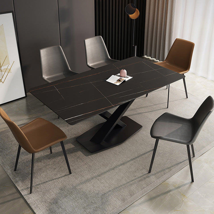 Rectangle Traditional Luxury Dining Table Sintered Stone Table with Black Metal Pedestal Base Black Without Chairs Clearhalo ' dining_table' 'Dining Tables & Seating' 'Dining Tables' 'furn' 'furn_dining_table' 'Furniture' 'furniture_dining_table' 'Kitchen & Dining Furniture' 'kitchen&dining_furn' 'kitchen' 'kitchen_dining_table' 4246853
