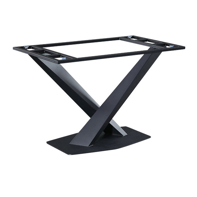 Rectangle Traditional Luxury Dining Table Sintered Stone Table with Black Metal Pedestal Base Clearhalo ' dining_table' 'Dining Tables & Seating' 'Dining Tables' 'furn' 'furn_dining_table' 'Furniture' 'furniture_dining_table' 'Kitchen & Dining Furniture' 'kitchen&dining_furn' 'kitchen' 'kitchen_dining_table' 4246857