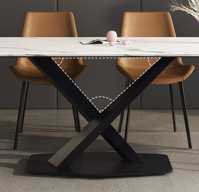 Rectangle Traditional Luxury Dining Table Sintered Stone Table with Black Metal Pedestal Base Clearhalo ' dining_table' 'Dining Tables & Seating' 'Dining Tables' 'furn' 'furn_dining_table' 'Furniture' 'furniture_dining_table' 'Kitchen & Dining Furniture' 'kitchen&dining_furn' 'kitchen' 'kitchen_dining_table' 4246859