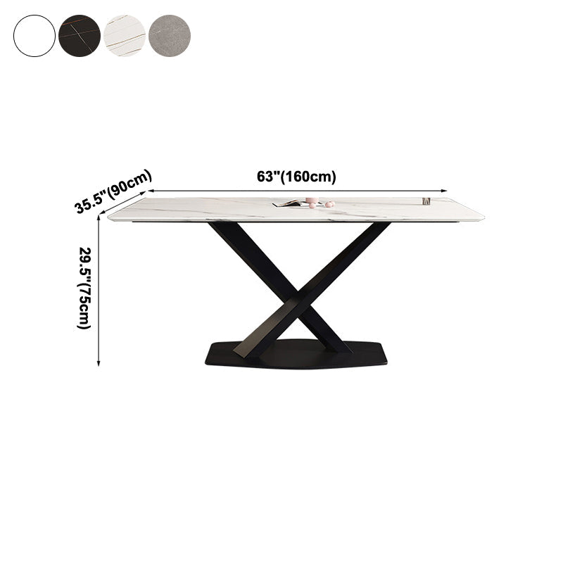 Rectangle Traditional Luxury Dining Table Sintered Stone Table with Black Metal Pedestal Base Clearhalo ' dining_table' 'Dining Tables & Seating' 'Dining Tables' 'furn' 'furn_dining_table' 'Furniture' 'furniture_dining_table' 'Kitchen & Dining Furniture' 'kitchen&dining_furn' 'kitchen' 'kitchen_dining_table' 4246866
