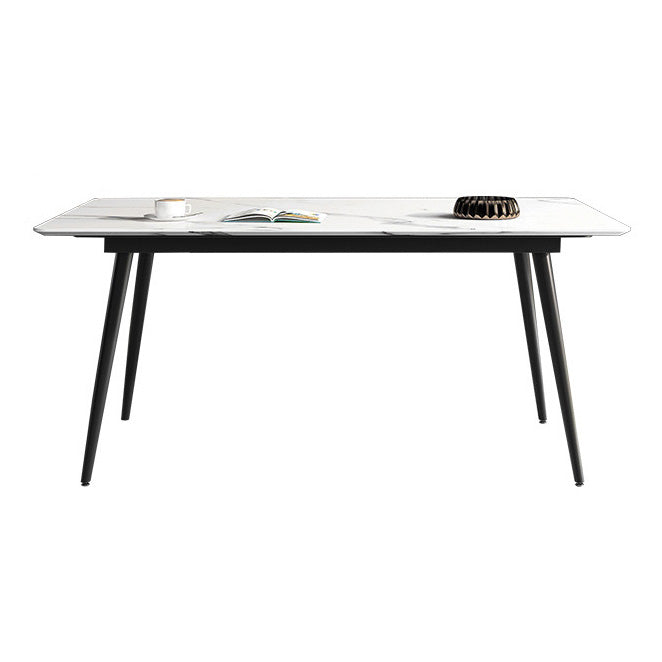 Rectangle Industrial Dining Room Table Sintered Stone Table with 4 Black Legs White Without Chairs Clearhalo ' dining_table' 'Dining Tables & Seating' 'Dining Tables' 'furn' 'furn_dining_table' 'Furniture' 'furniture_dining_table' 'Kitchen & Dining Furniture' 'kitchen&dining_furn' 'kitchen' 'kitchen_dining_table' 4246872
