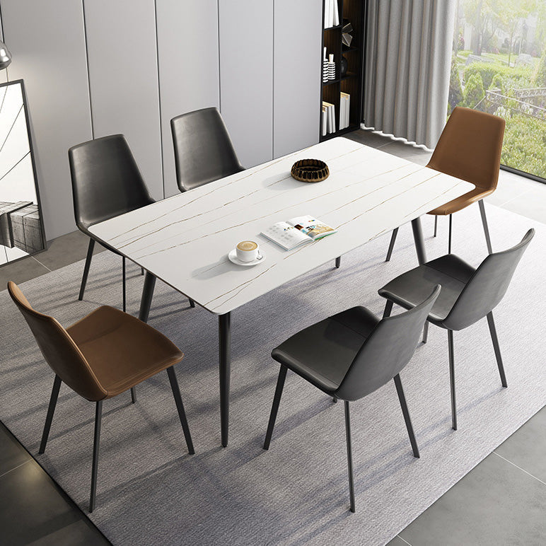 Rectangle Industrial Dining Room Table Sintered Stone Table with 4 Black Legs White Gold Without Chairs Clearhalo ' dining_table' 'Dining Tables & Seating' 'Dining Tables' 'furn' 'furn_dining_table' 'Furniture' 'furniture_dining_table' 'Kitchen & Dining Furniture' 'kitchen&dining_furn' 'kitchen' 'kitchen_dining_table' 4246878