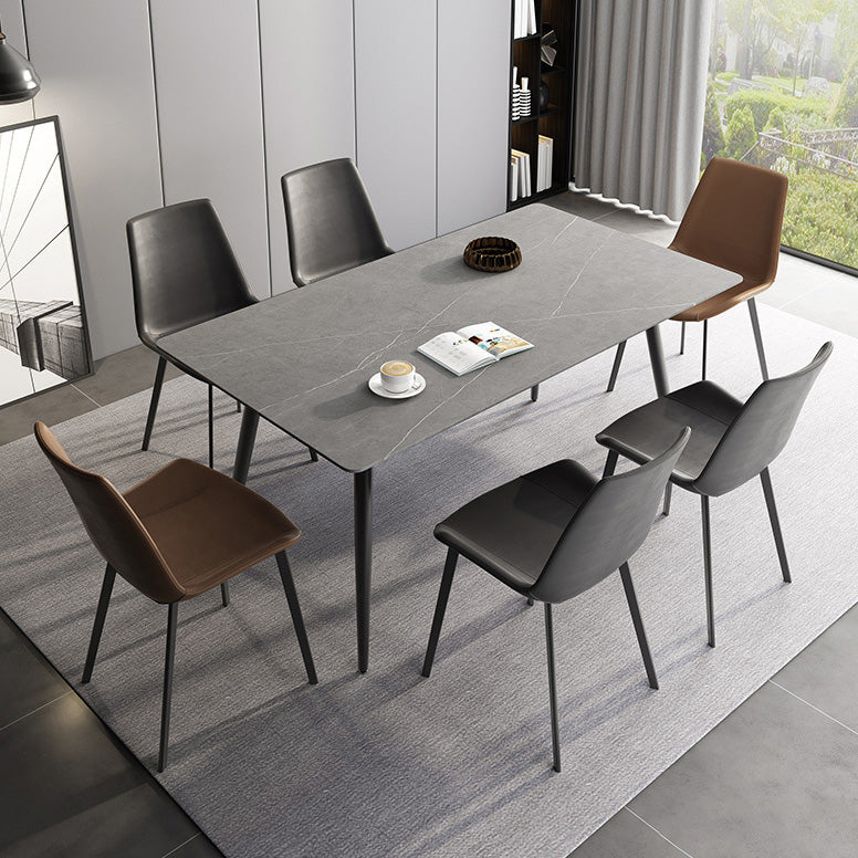 Rectangle Industrial Dining Room Table Sintered Stone Table with 4 Black Legs Gray Without Chairs Clearhalo ' dining_table' 'Dining Tables & Seating' 'Dining Tables' 'furn' 'furn_dining_table' 'Furniture' 'furniture_dining_table' 'Kitchen & Dining Furniture' 'kitchen&dining_furn' 'kitchen' 'kitchen_dining_table' 4246879